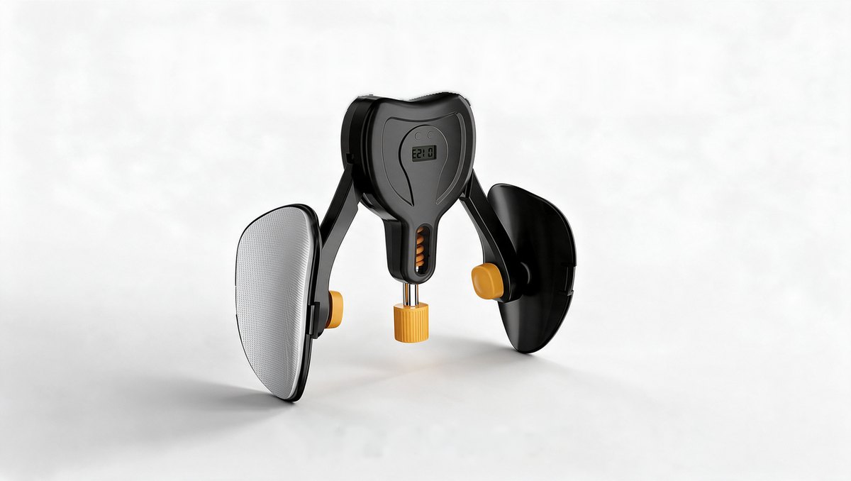 Kegel Trainer PRO: redskap med två vadderade stöd, ratt för motstånd och räknardisplay