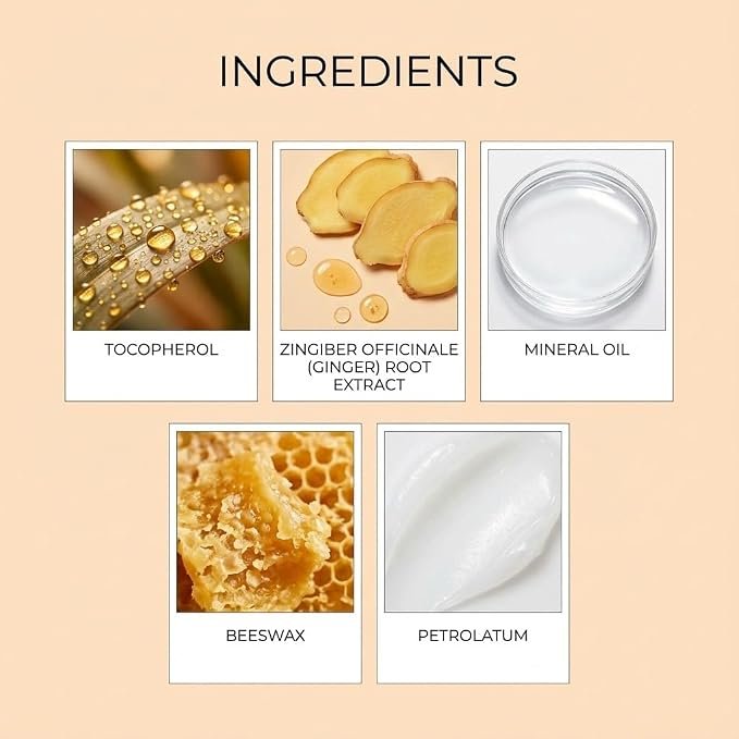 Plåstrets fem ingredienser: tokoferol, ingefärsextrakt, mineralolja, bivax, vaselin